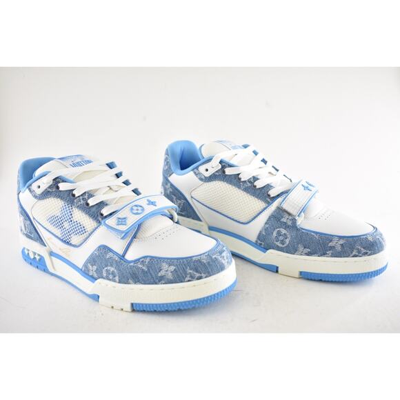 Louis Vuitton Denim Blue Monogram White LV Low Top Trainer Sneaker UK 9 US 10 11 - Picture 6 of 16